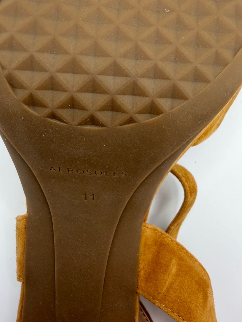 AEROSOLES Mustard Suede Crisscross Block Heel Sandals - Picture 4 of 4